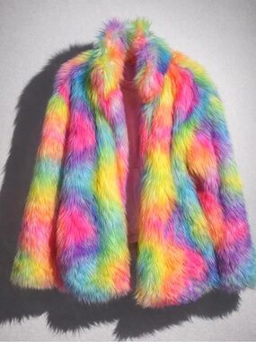 J Valentine Rainbow Fur Festival Coat